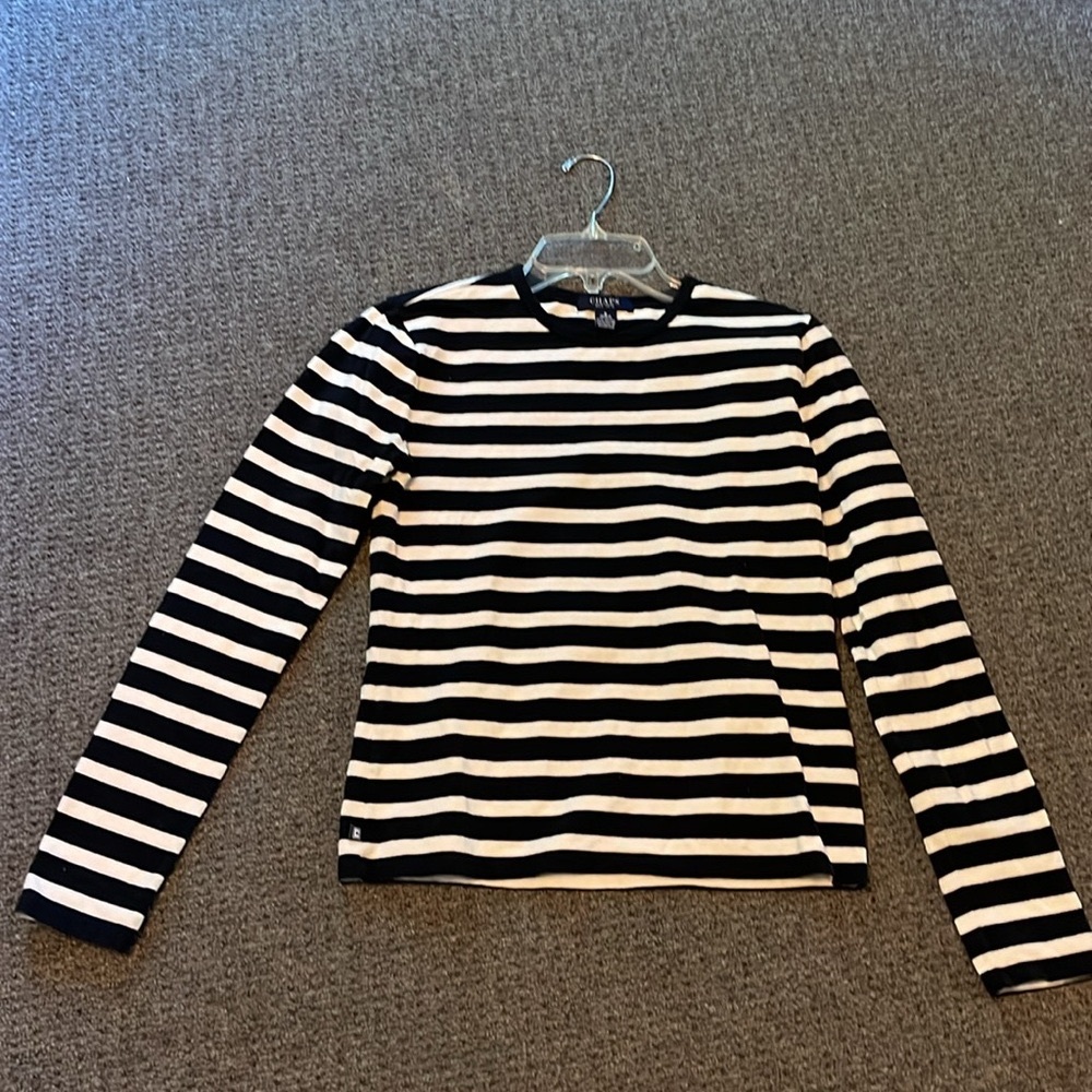 Chaps Black and White Striped Long Sleeve Tee